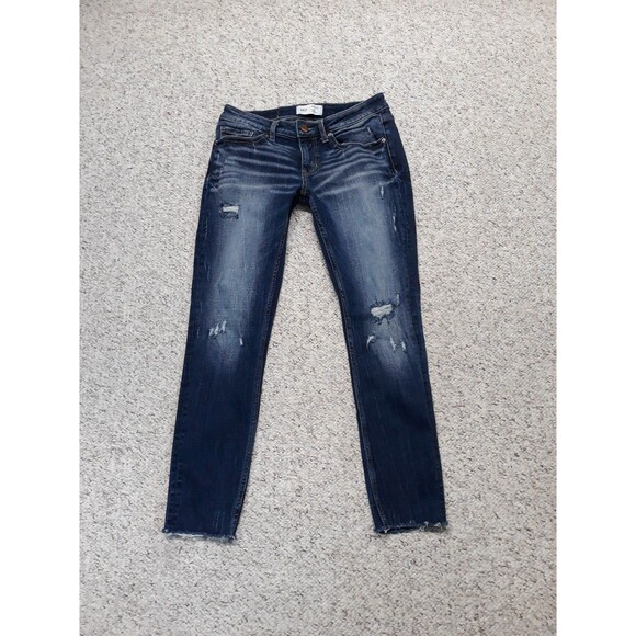 28 BKE Slim Fit Low Rise Ankle Skinny Dark Wash Distressed Raw Hem - Picture 1 of 7